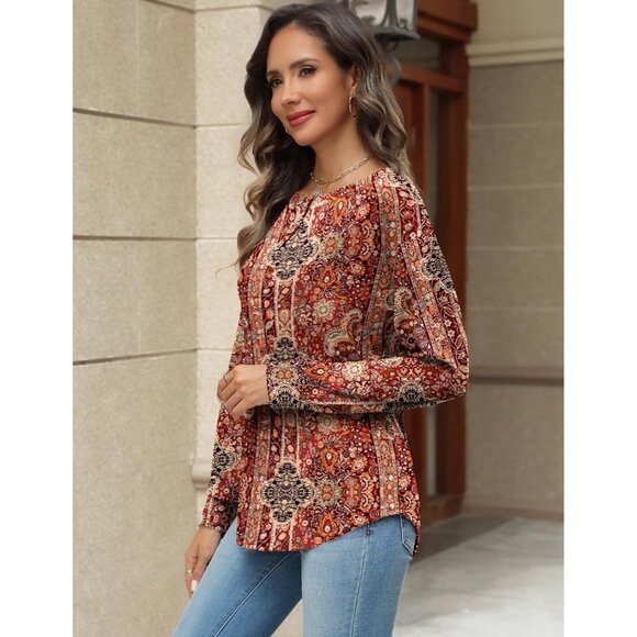 Long Sleeve Women's Henley Shirt Polyester Spandex Loose Fit Casual Tops - Picture 6 of 7